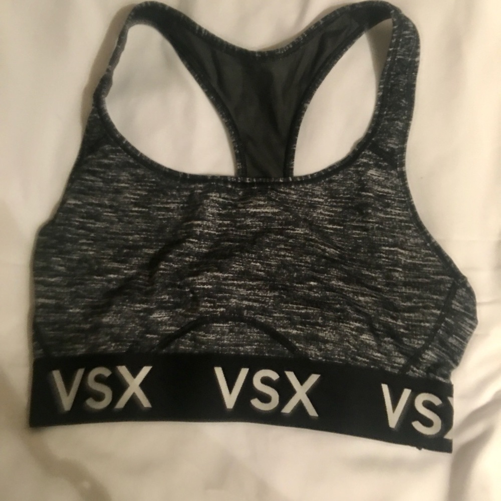 VSX Black Sports Bra with Racerback Design and Moisture-Wicking Fabric